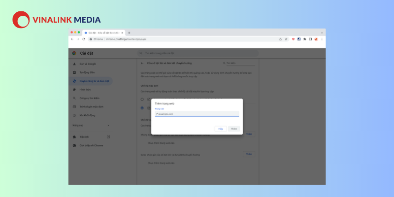 Bước 5: Thêm URL website mà bạn muốn chặn tại mục “Tùy chỉnh”.